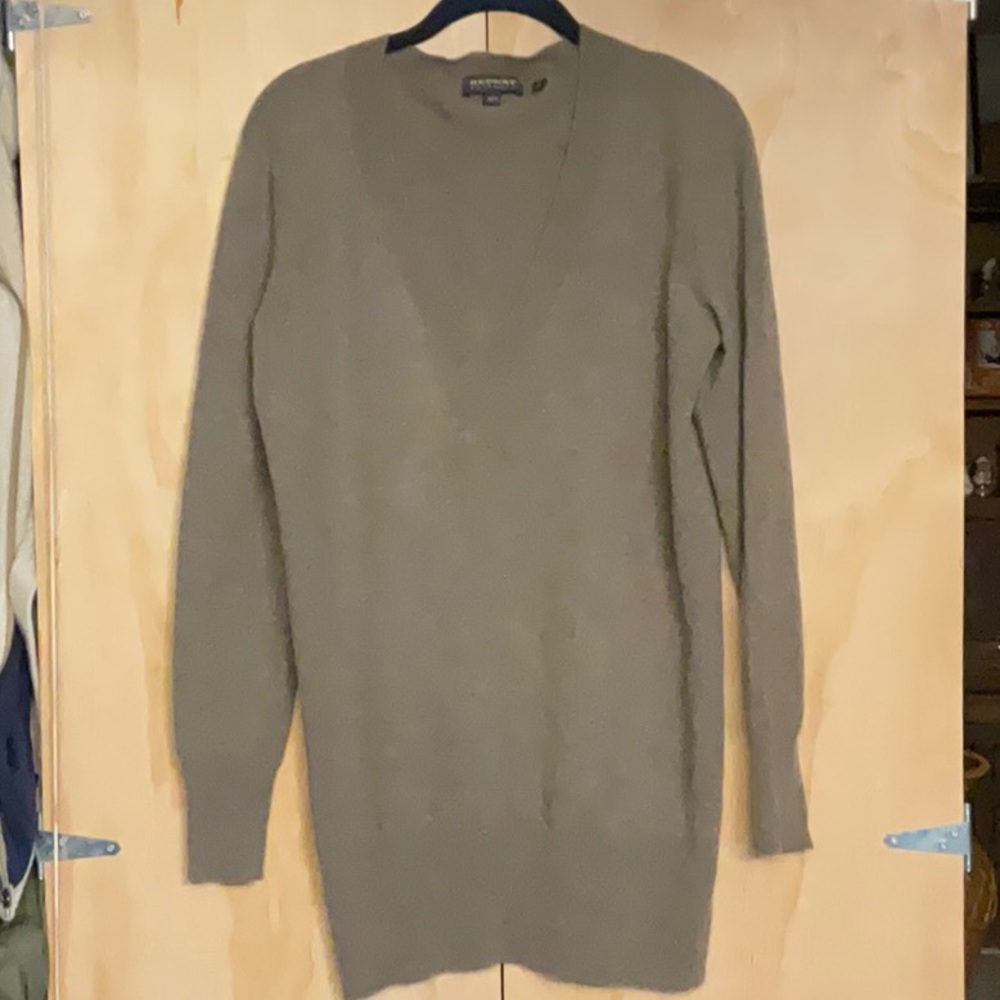 Repeat 100% cashmere deep V neck ribbed sweater, size 38/S color light brown